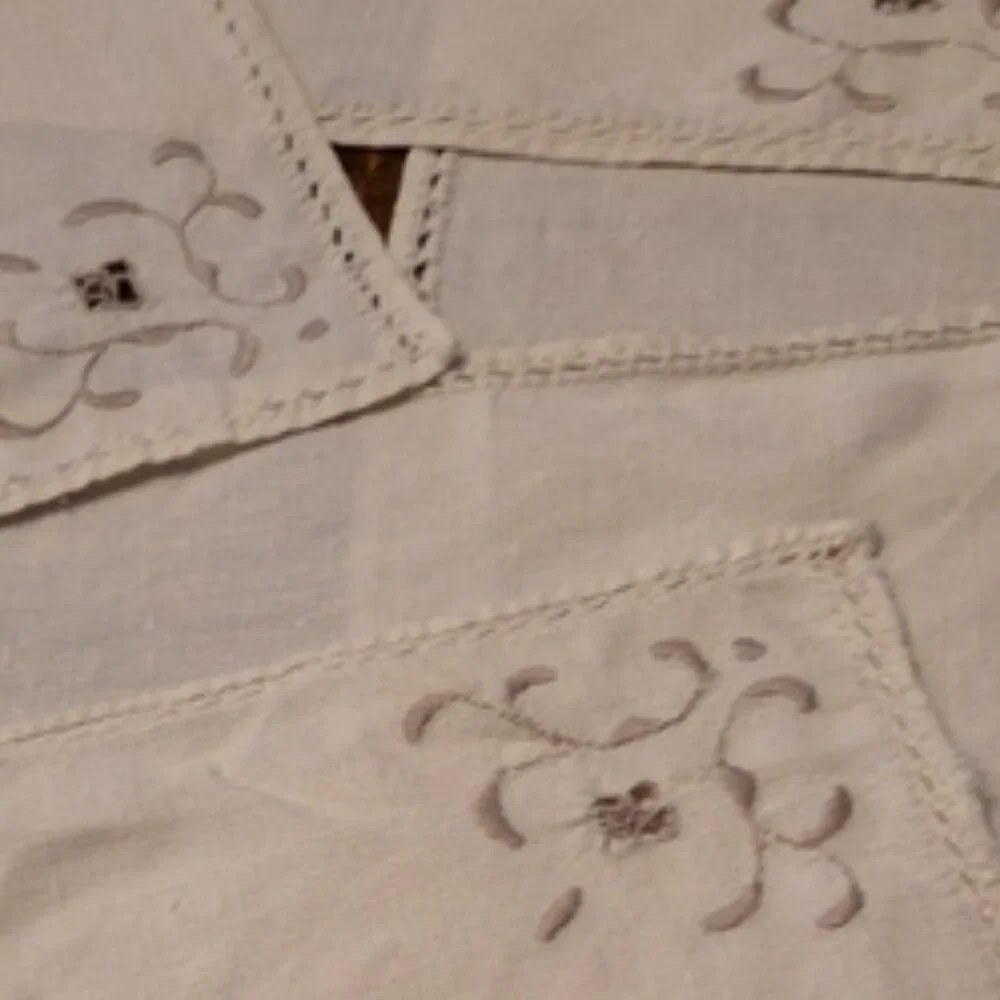 Vintage Elegant Antique White Broderie Anglaise Embroidered Linen Napkins (5)